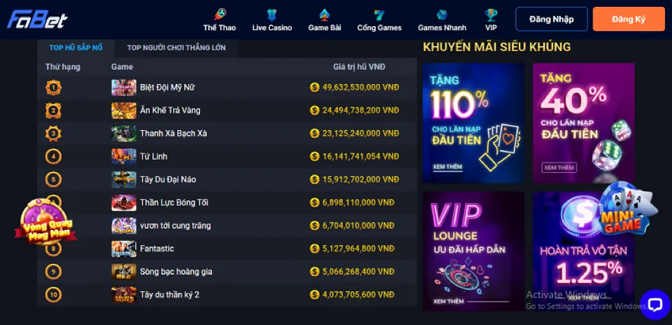 Các trò chơi được hưởng ưu đãi vwin code